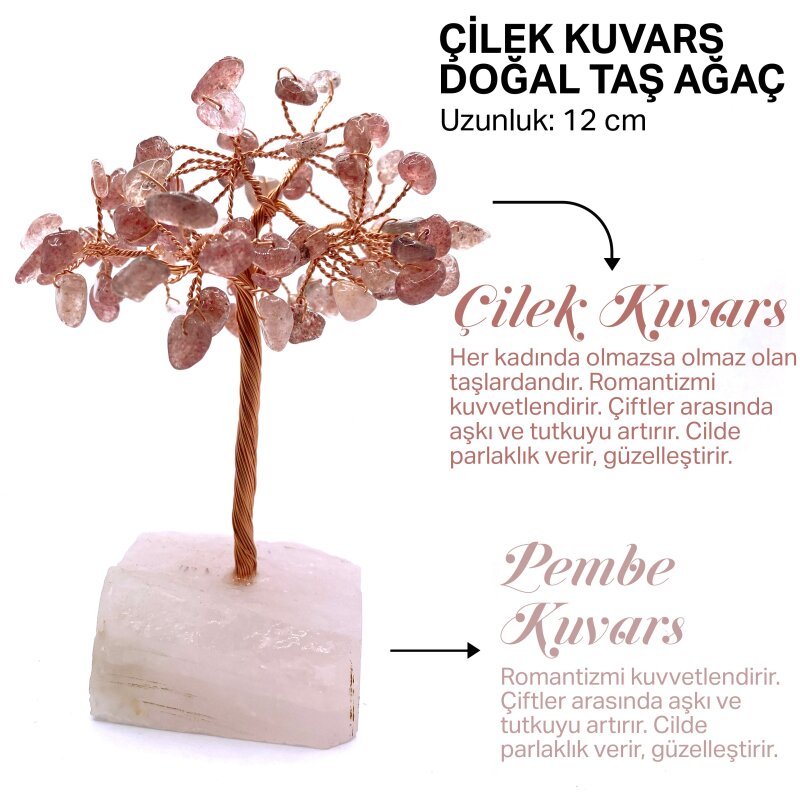 Sertifikalı Hakiki Orijinal Doğal Taş Çilek Kuvars - Alt Kısmı Pembe Kuvars - Doğal Taş