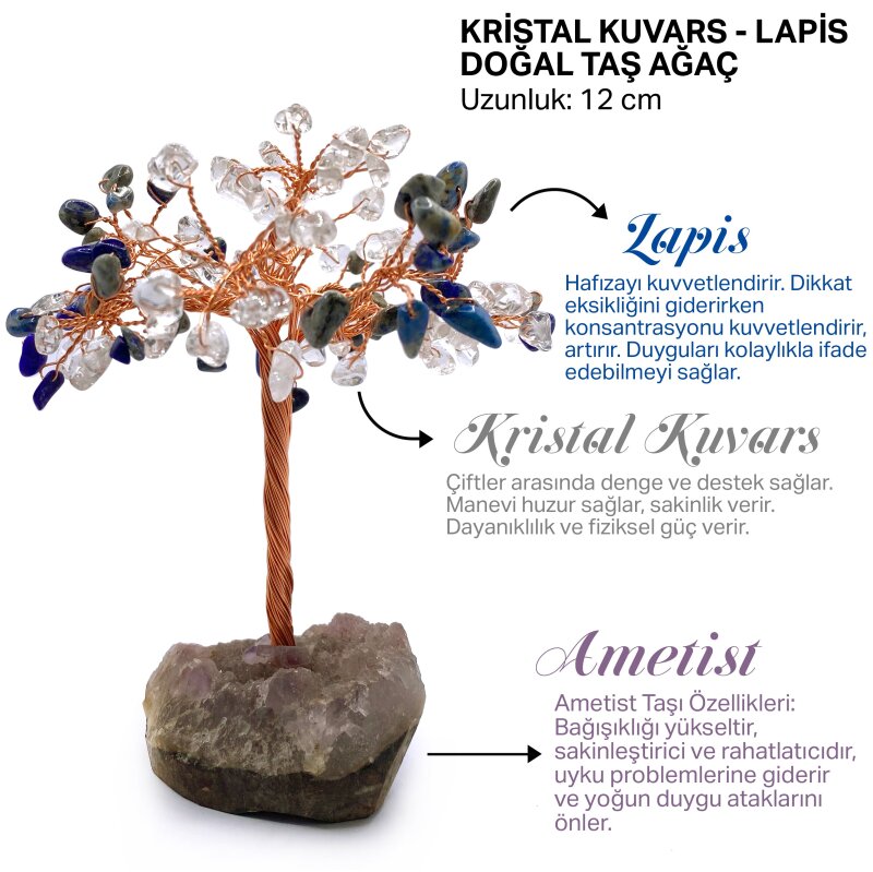 Sertifikalı Hakiki Orijinal Doğal Taş Lapis - Kristal Kuvars Ağaç - Alt Kısmı Ametist - Doğal Taş