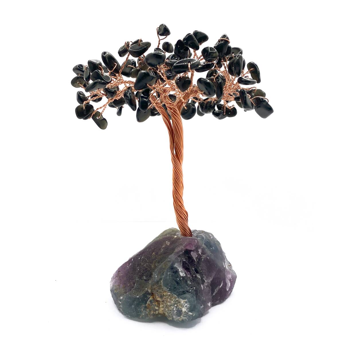 Sertifikalı Hakiki Orijinal Doğal Taş Obsidyen Ağaç - Alt Kısmı Mor Florit - 2