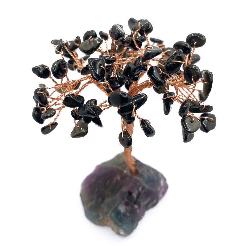 Sertifikalı Hakiki Orijinal Doğal Taş Obsidyen Ağaç - Alt Kısmı Mor Florit - 3