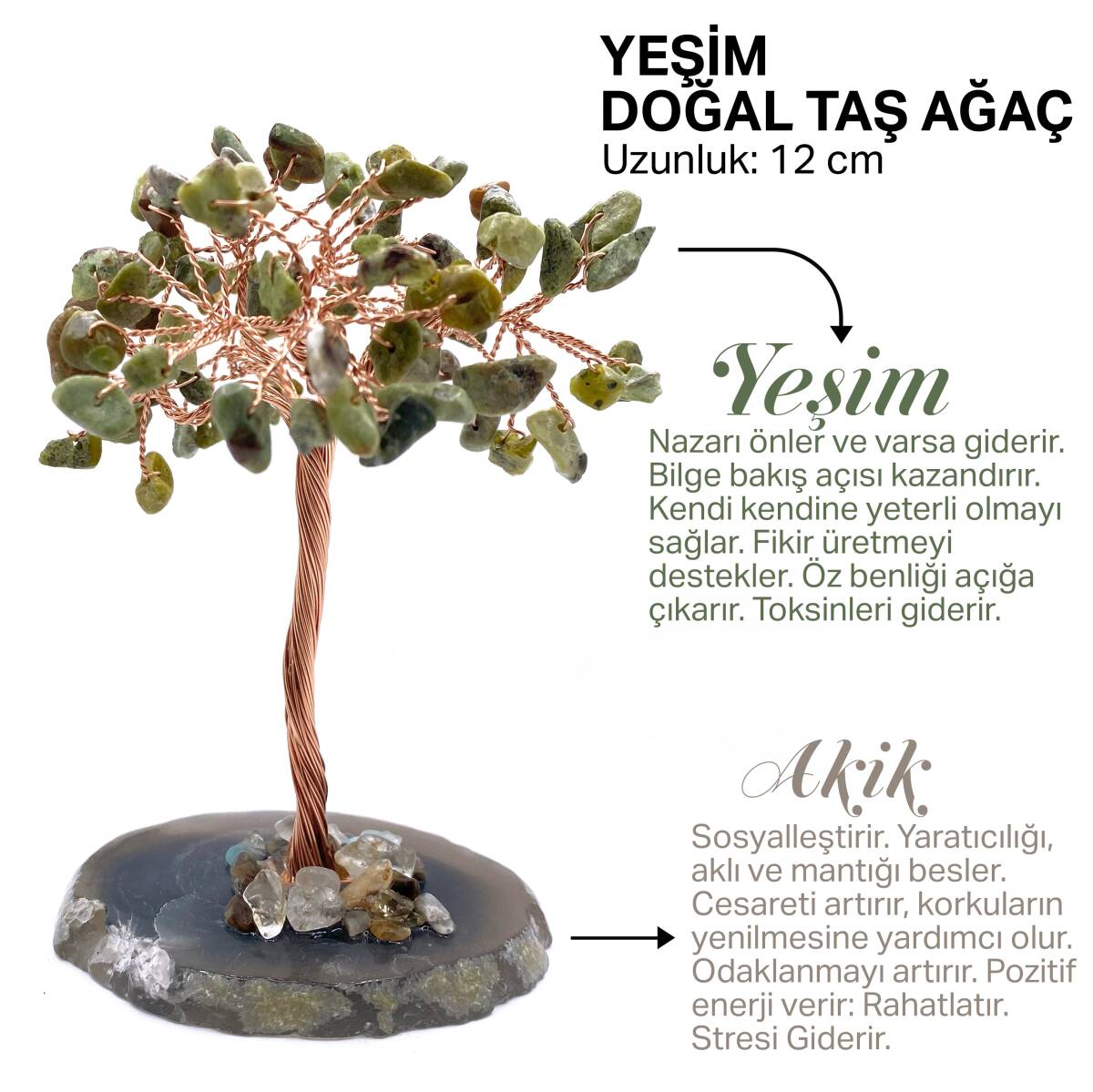 Sertifikalı Hakiki Orijinal Doğal Taş Yeşim Ağaç - Alt Kısmı Akik - 1