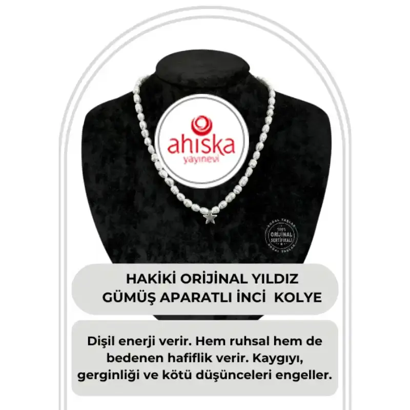 Sertifikalı Hakiki Orijinal İnci Doğal Taş Gümüş Aparatlı (Yıldız Aparatlı) Kolye
