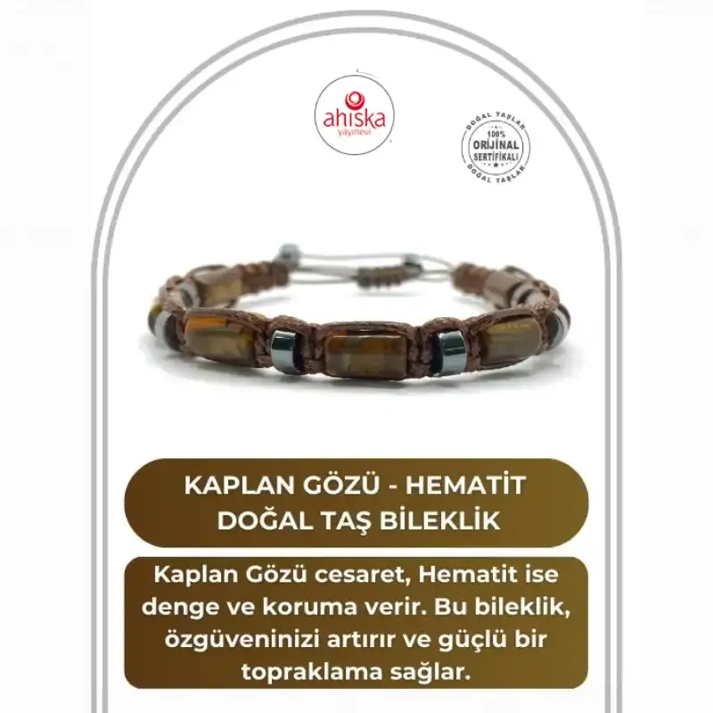 Sertifikalı Hakiki Orijinal Kaplan Gözü - Hematit Doğal Taş İpli Bileklik (Köşeli Makrome Model)