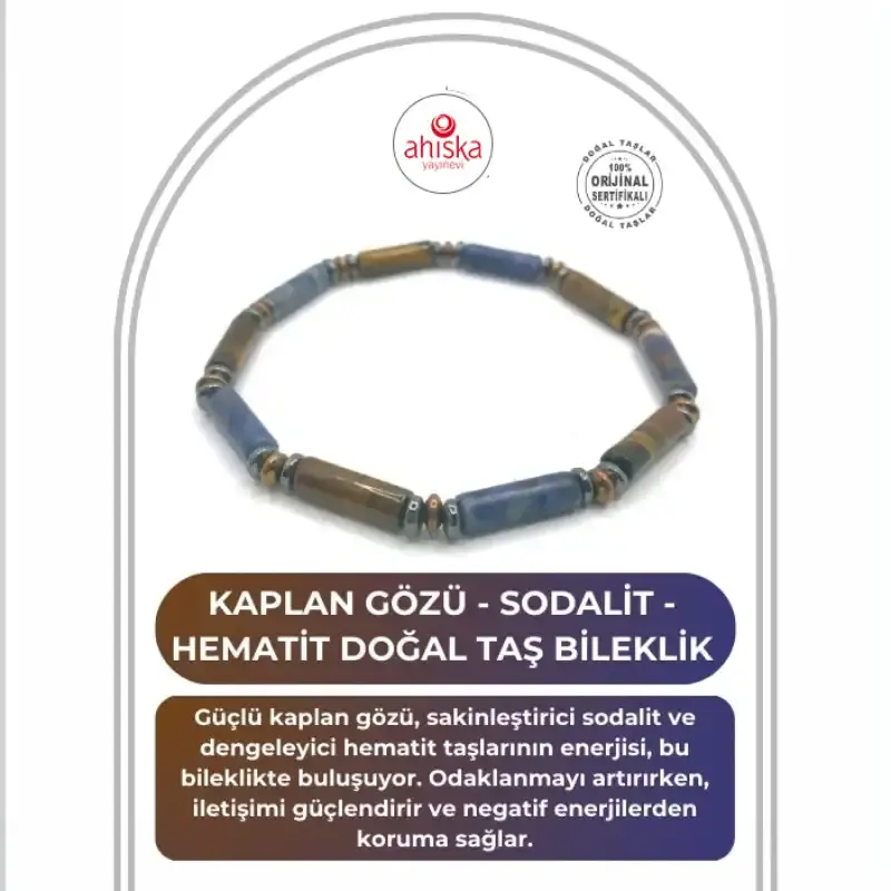 Sertifikalı Hakiki Orijinal Kaplan Gözü - Sodalit - Hematit Doğal Taş Misinalı Bileklik