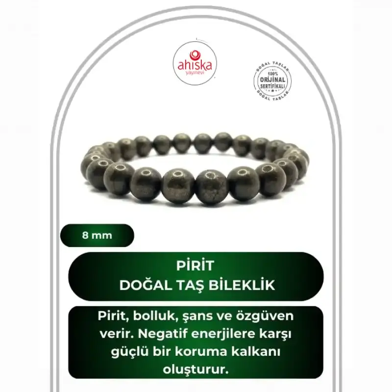 Sertifikalı Hakiki Orijinal Pirit 8mm Doğal Taş Misinalı Bileklik