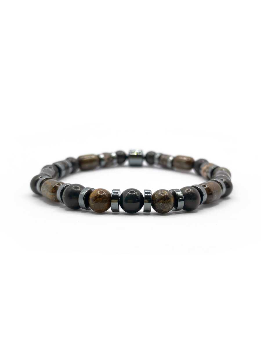 Sertifikalı Hakiki Orijinal (Şungit) Shungite - Bronzit - Obsidyen - Rodonit - Hematit 6mm Misinalı Doğal Taş Bileklik