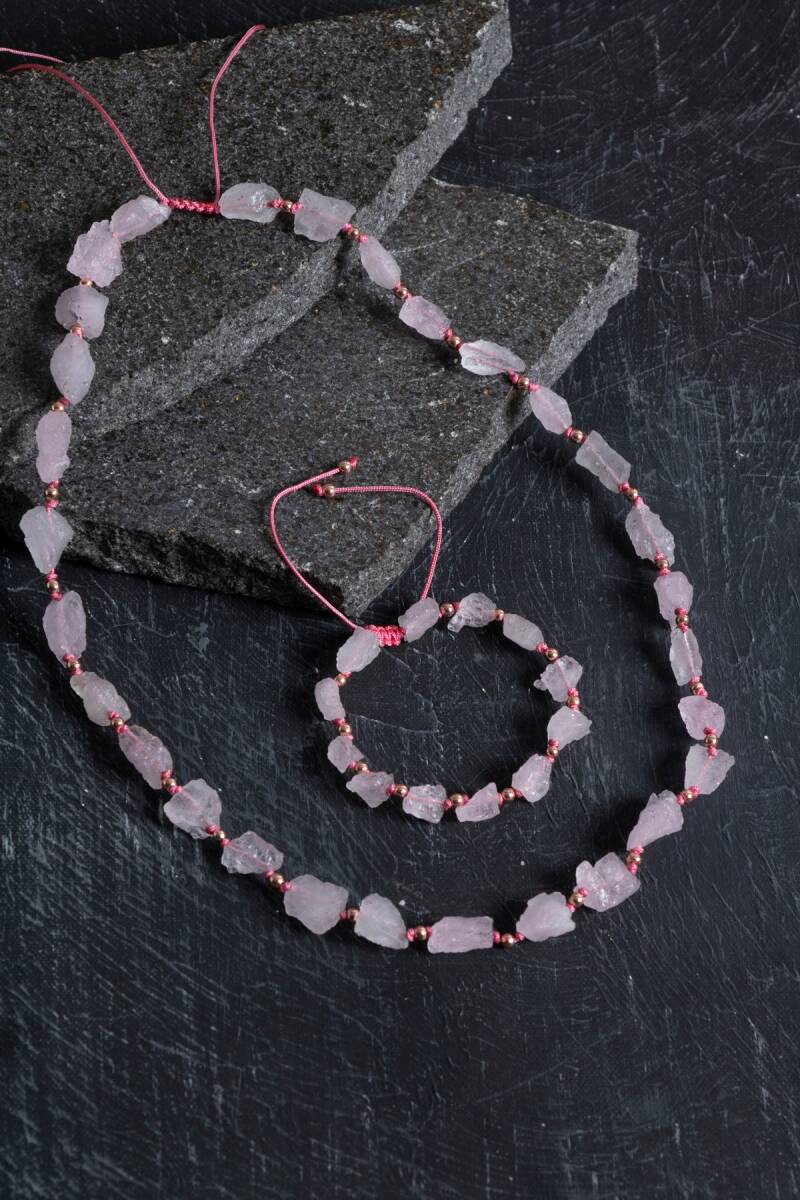 Sertifikalı Ham Pembe Kuvars Doğaltaş Takım - 4