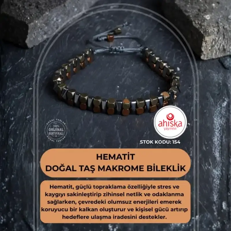 Sertifikalı Hematit Doğal Taş Makrome Bileklik (SK:154)