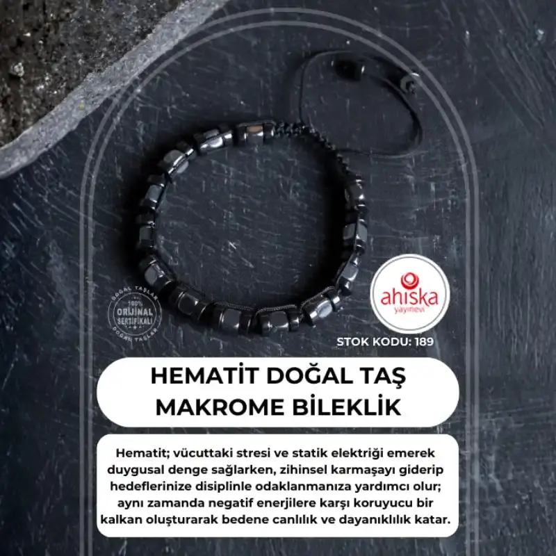 Sertifikalı Hematit Doğal Taş Makrome Bileklik (SK:189)