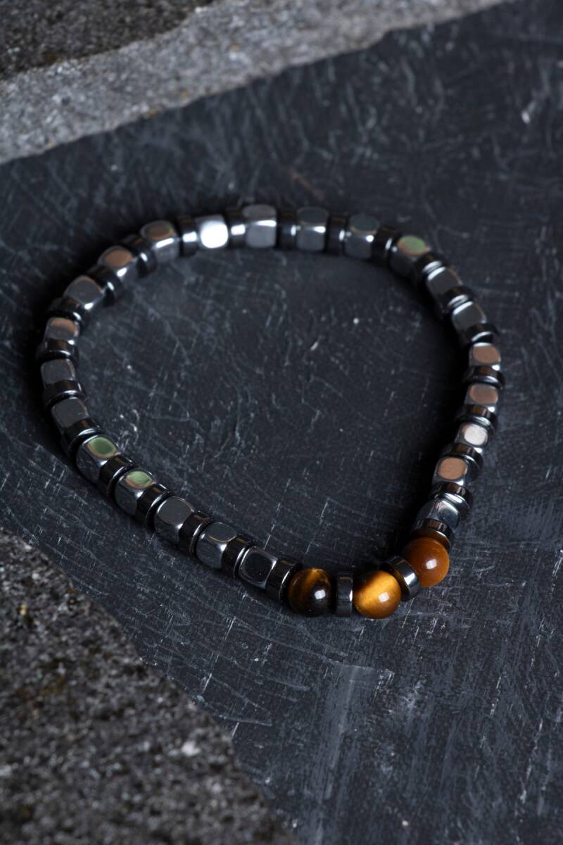 Sertifikalı Hematit, Kaplan Gözü Doğal Taş Bileklik (SK:186) - 1