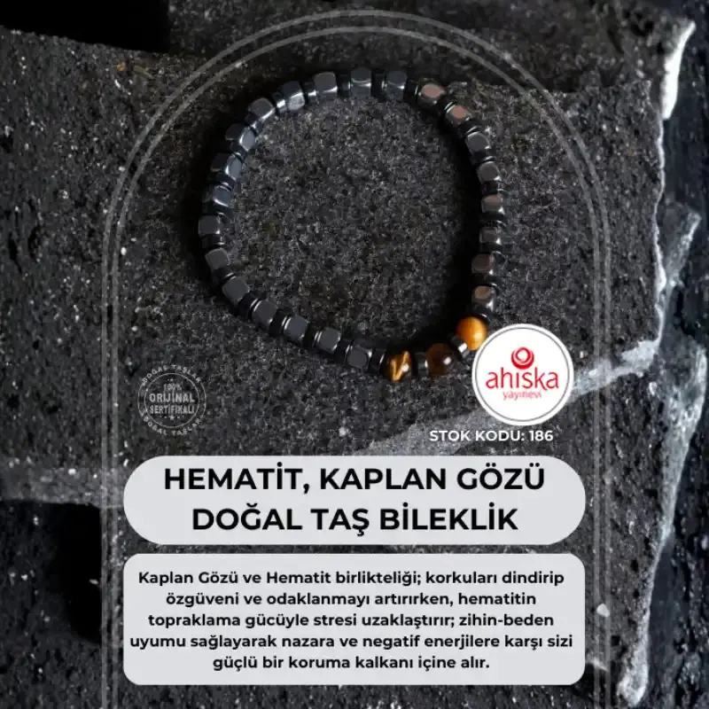 Sertifikalı Hematit, Kaplan Gözü Doğal Taş Bileklik (SK:186) - 1