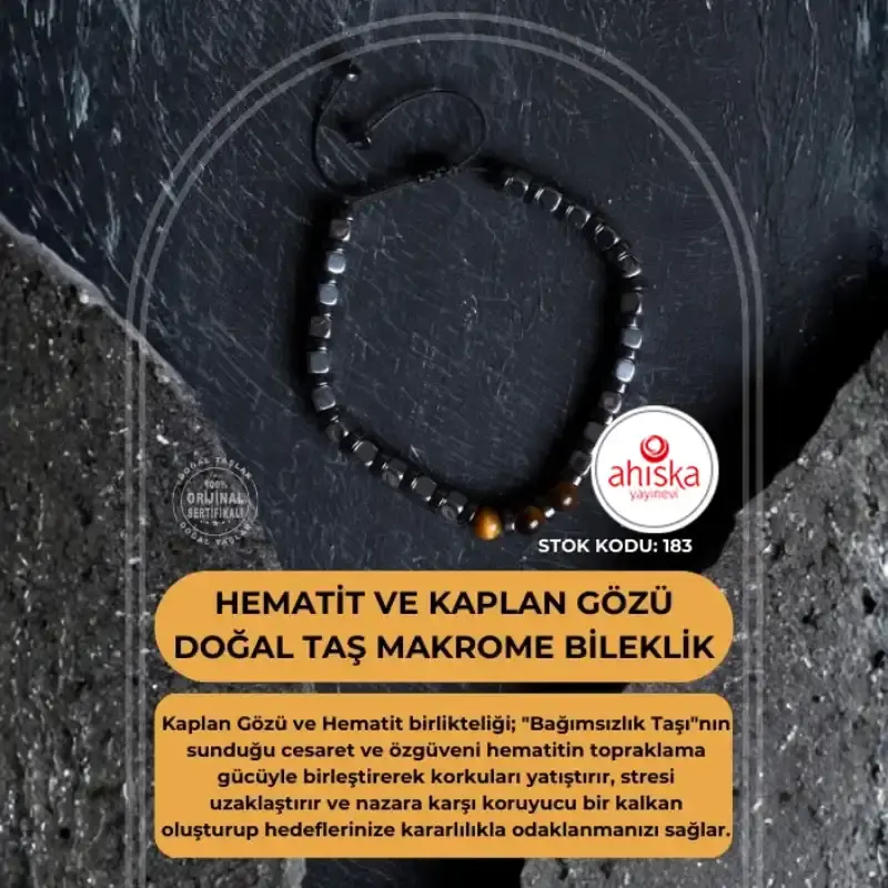 Sertifikalı Hematit, Kaplan Gözü Doğal Taş Makrome Bileklik (SK:183)
