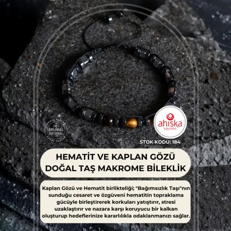 Sertifikalı Hematit, Kaplan Gözü Doğal Taş Makrome Bileklik (SK:184)