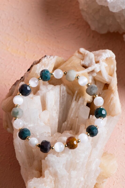 Sertifikalı Hint Akik, Selenit Doğal Taş Bileklik (SK:088) - 5