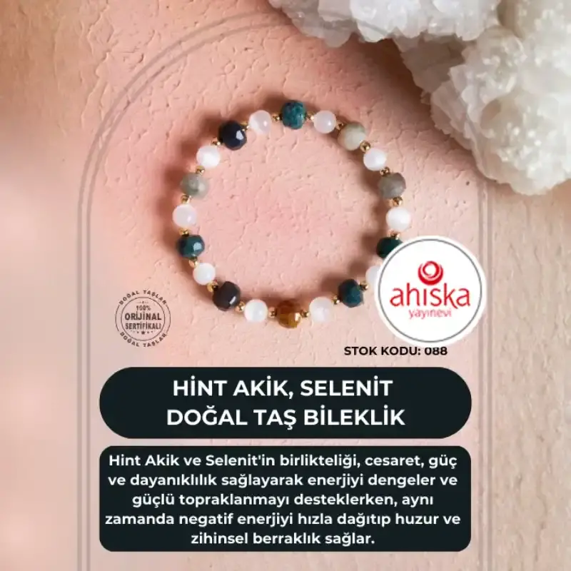 Sertifikalı Hint Akik, Selenit Doğal Taş Bileklik (SK:088) - 2