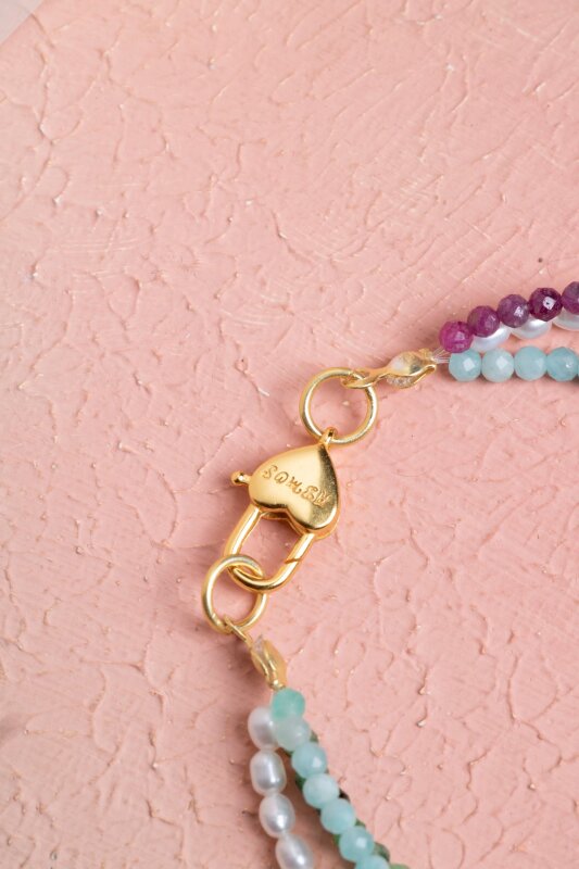 Sertifikalı İnci, Amazonit, Anyolit Gümüş Kalp Charmlı Aparatlı ve Kapama Doğal Taş Bileklik (SK:383) - 4