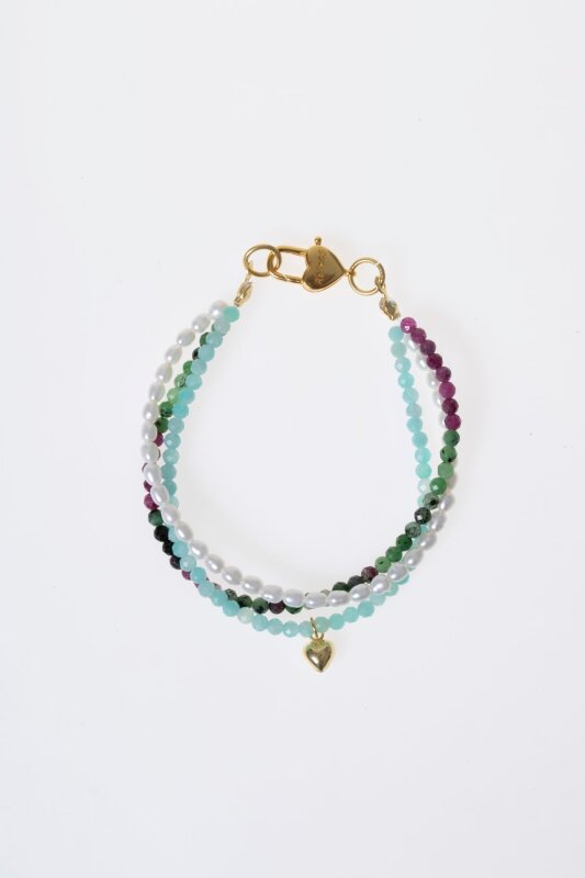 Sertifikalı İnci, Amazonit, Anyolit Gümüş Kalp Charmlı Aparatlı ve Kapama Doğal Taş Bileklik (SK:383) - 5