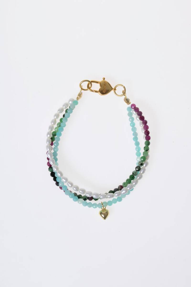 Sertifikalı İnci, Amazonit, Anyolit Gümüş Kalp Charmlı Aparatlı ve Kapama Doğal Taş Bileklik (SK:383) - 5