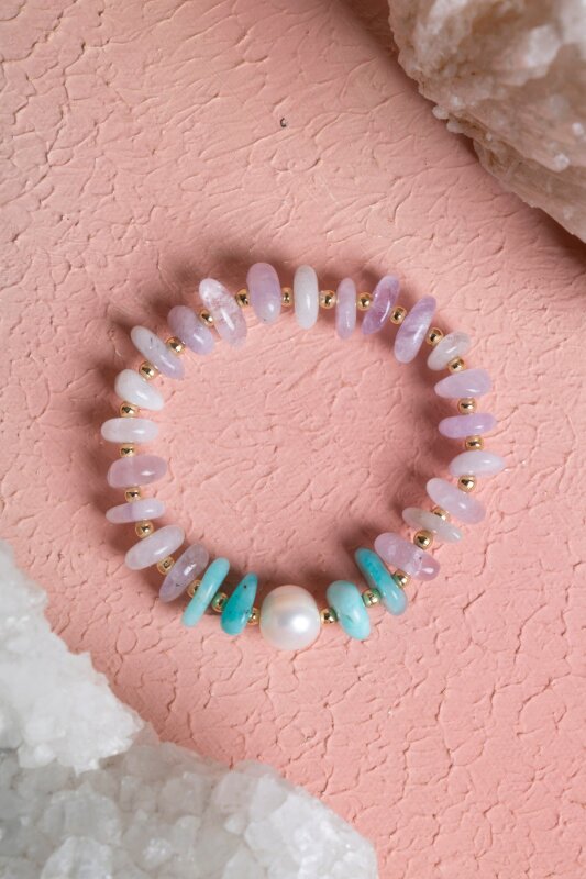 Sertifikalı İnci, Ametist, Amazonit Doğal Taş Bileklik (SK:278) - 2