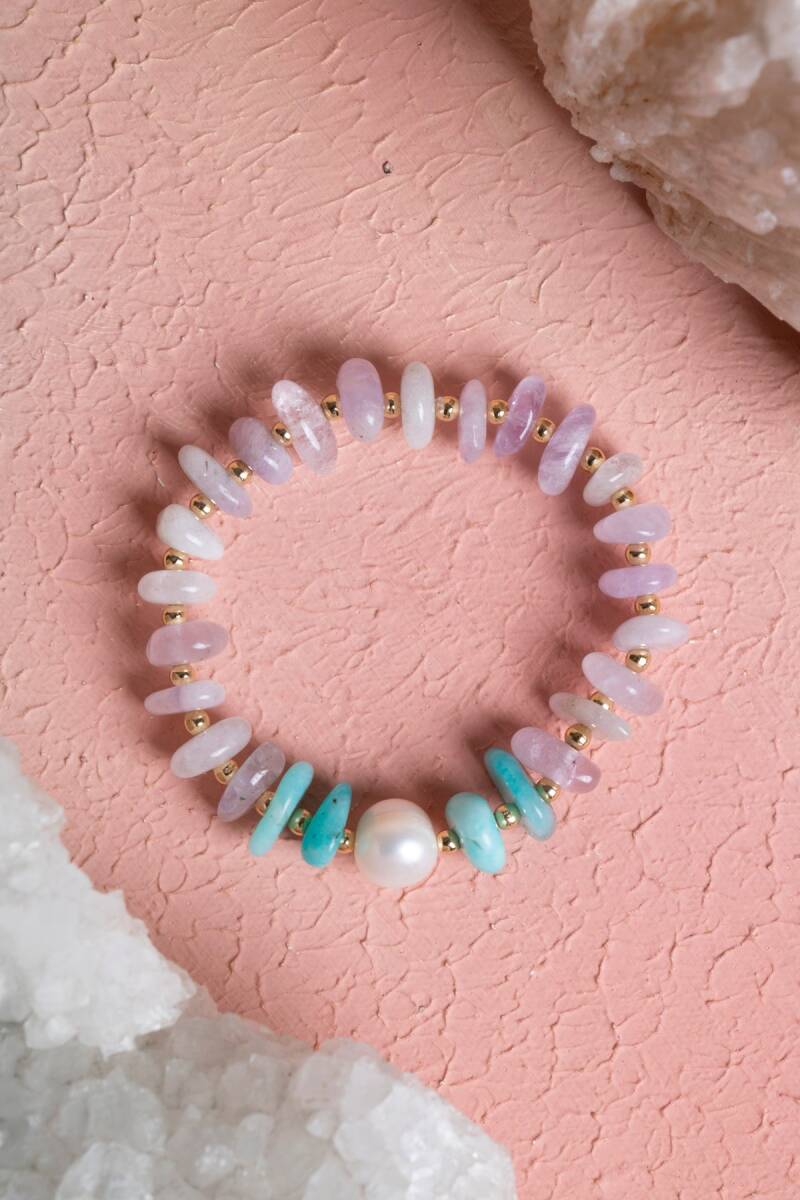 Sertifikalı İnci, Ametist, Amazonit Doğal Taş Bileklik (SK:278) - 2