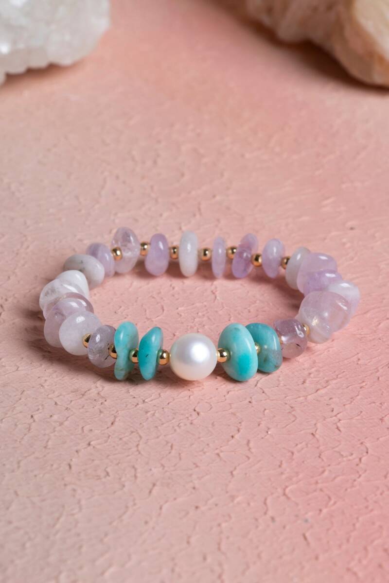 Sertifikalı İnci, Ametist, Amazonit Doğal Taş Bileklik (SK:278) - 3