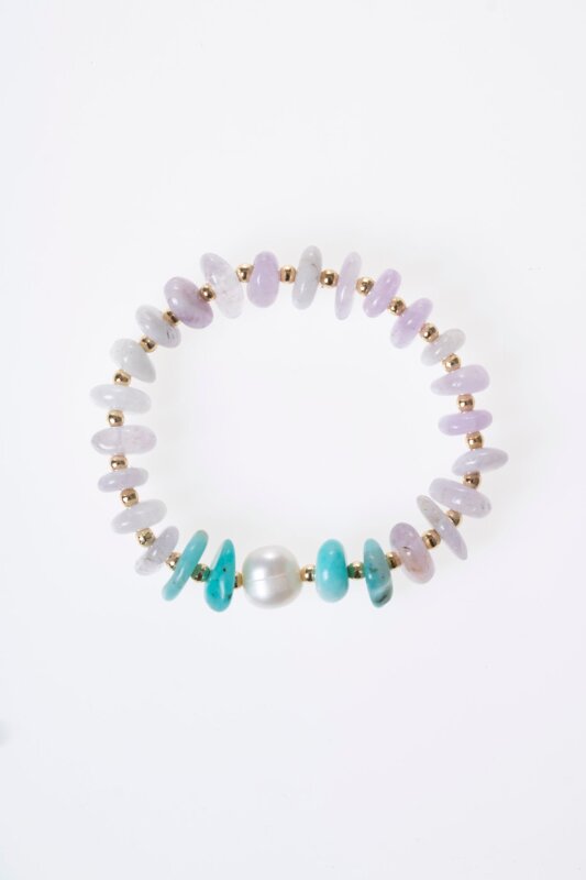Sertifikalı İnci, Ametist, Amazonit Doğal Taş Bileklik (SK:278) - 5