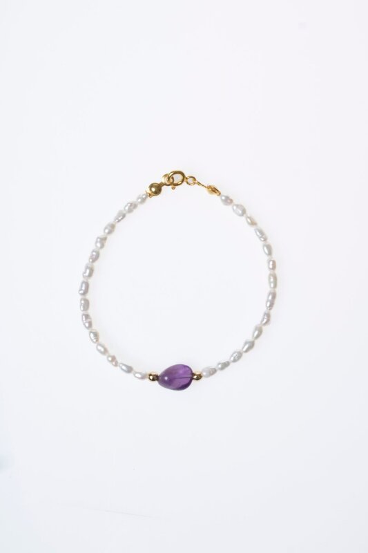Sertifikalı İnci, Ametist Gümüş Kapama Doğal Taş Bileklik (SK:065) - 6