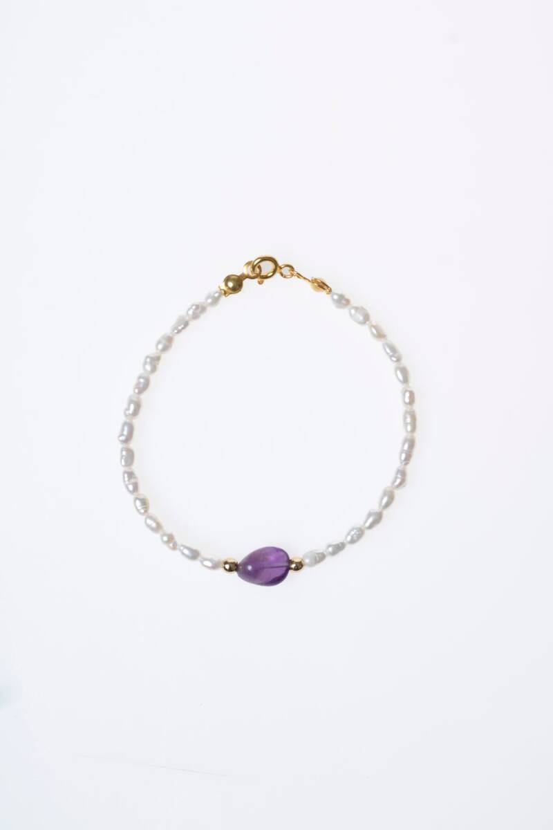 Sertifikalı İnci, Ametist Gümüş Kapama Doğal Taş Bileklik (SK:065) - 6