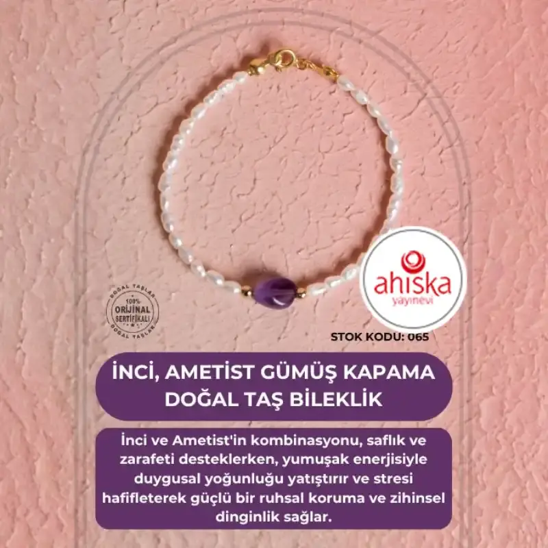 Sertifikalı İnci, Ametist Gümüş Kapama Doğal Taş Bileklik (SK:065) - 3