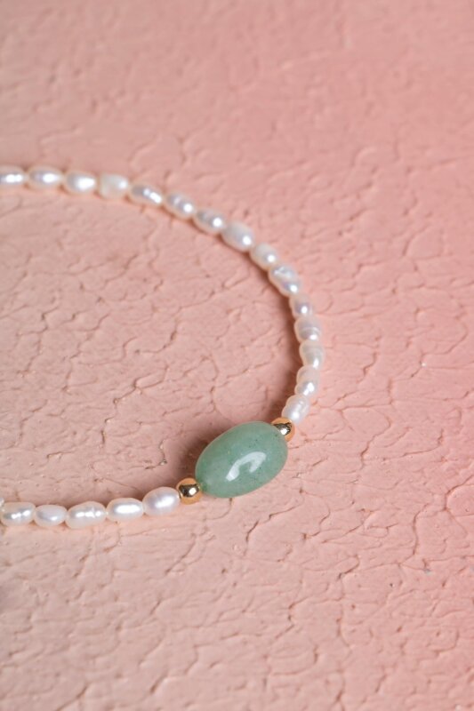 Sertifikalı İnci, Aventurin Gümüş Kapama Doğal Taş Bileklik (SK:067) - 3