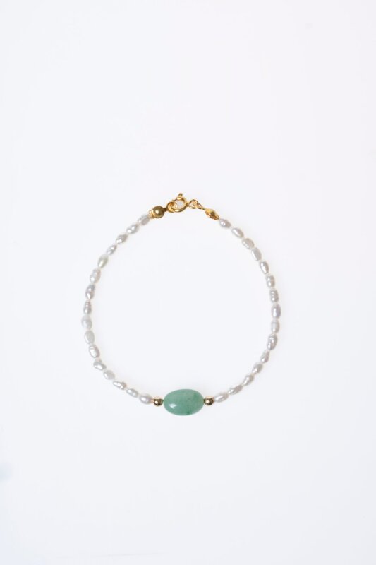 Sertifikalı İnci, Aventurin Gümüş Kapama Doğal Taş Bileklik (SK:067) - 6