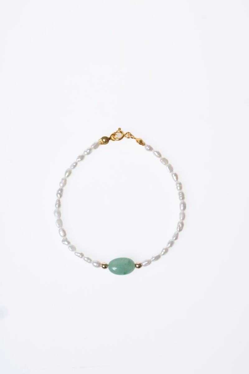 Sertifikalı İnci, Aventurin Gümüş Kapama Doğal Taş Bileklik (SK:067) - 6