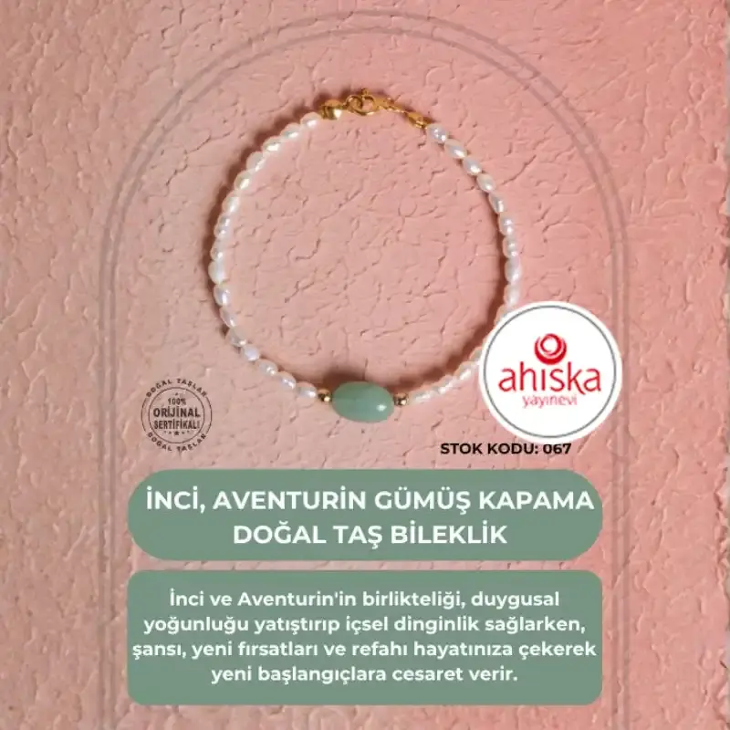 Sertifikalı İnci, Aventurin Gümüş Kapama Doğal Taş Bileklik (SK:067) - 2