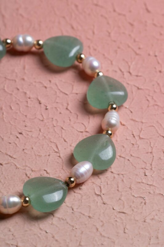 Sertifikalı İnci, Aventurin Gümüş Kapama Doğal Taş Bileklik (SK:372) - 2