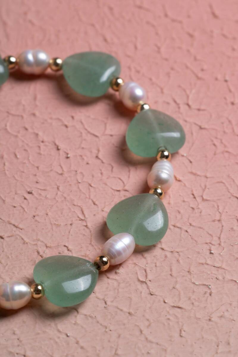 Sertifikalı İnci, Aventurin Gümüş Kapama Doğal Taş Bileklik (SK:372) - 2