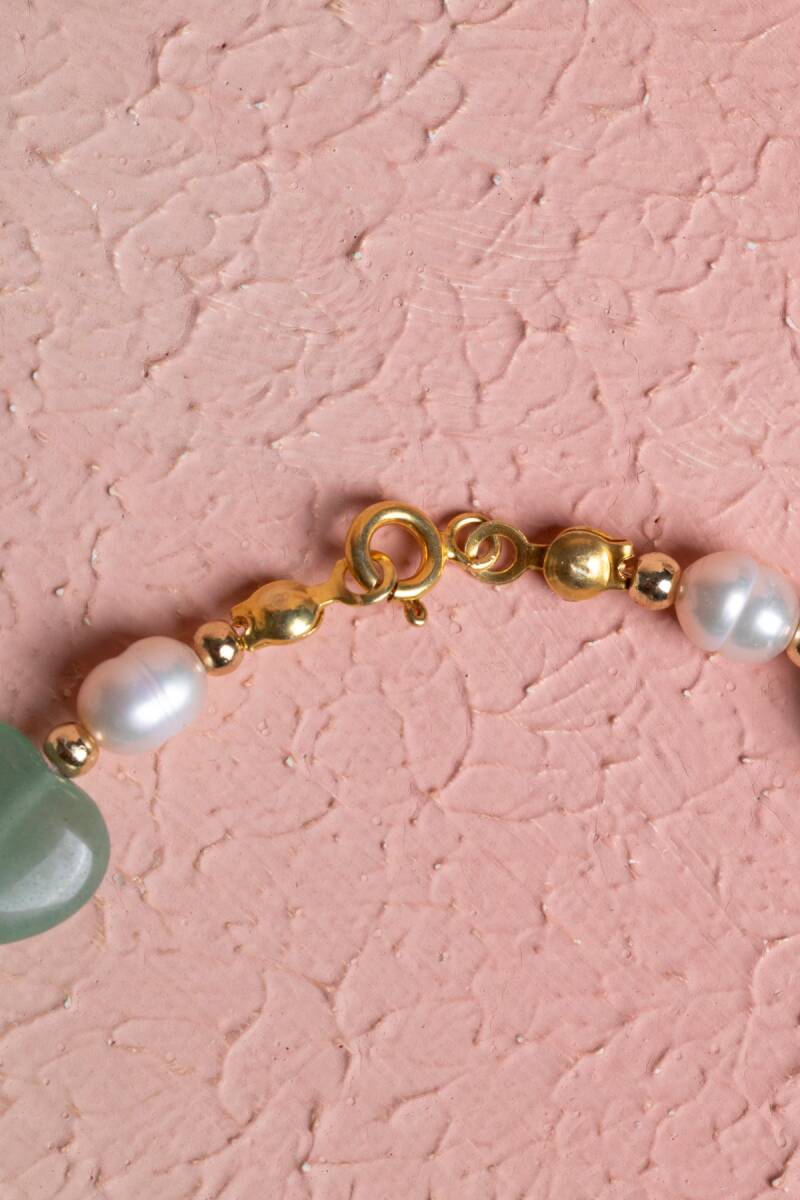 Sertifikalı İnci, Aventurin Gümüş Kapama Doğal Taş Bileklik (SK:372) - 3