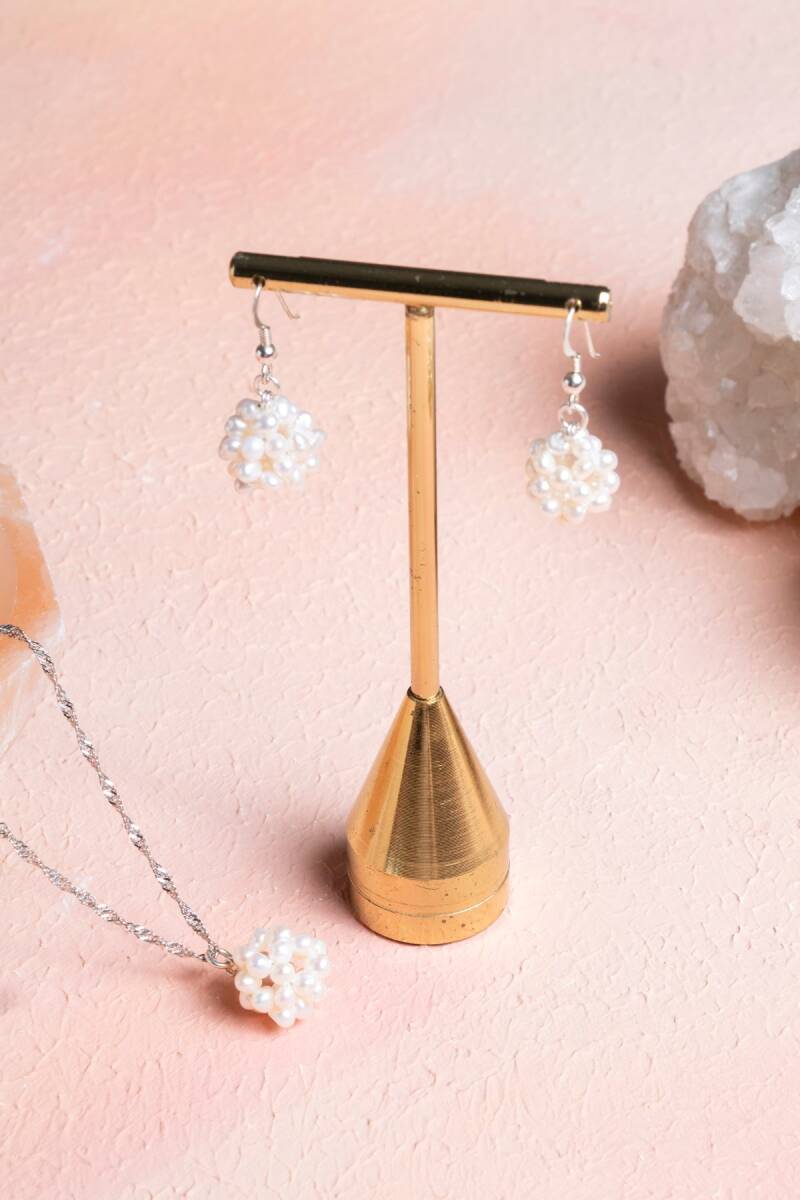 Sertifikalı İnci Doğal Taş Kolye Küpe Set - 1