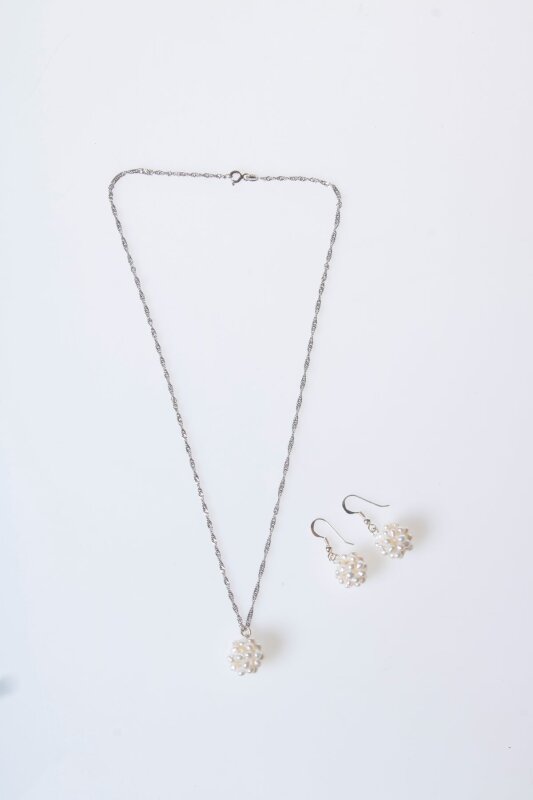 Sertifikalı İnci Doğal Taş Kolye Küpe Set - 5