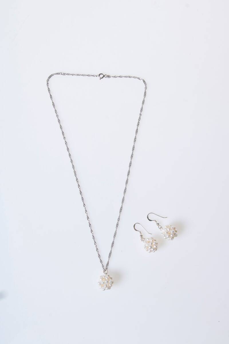 Sertifikalı İnci Doğal Taş Kolye Küpe Set - 5