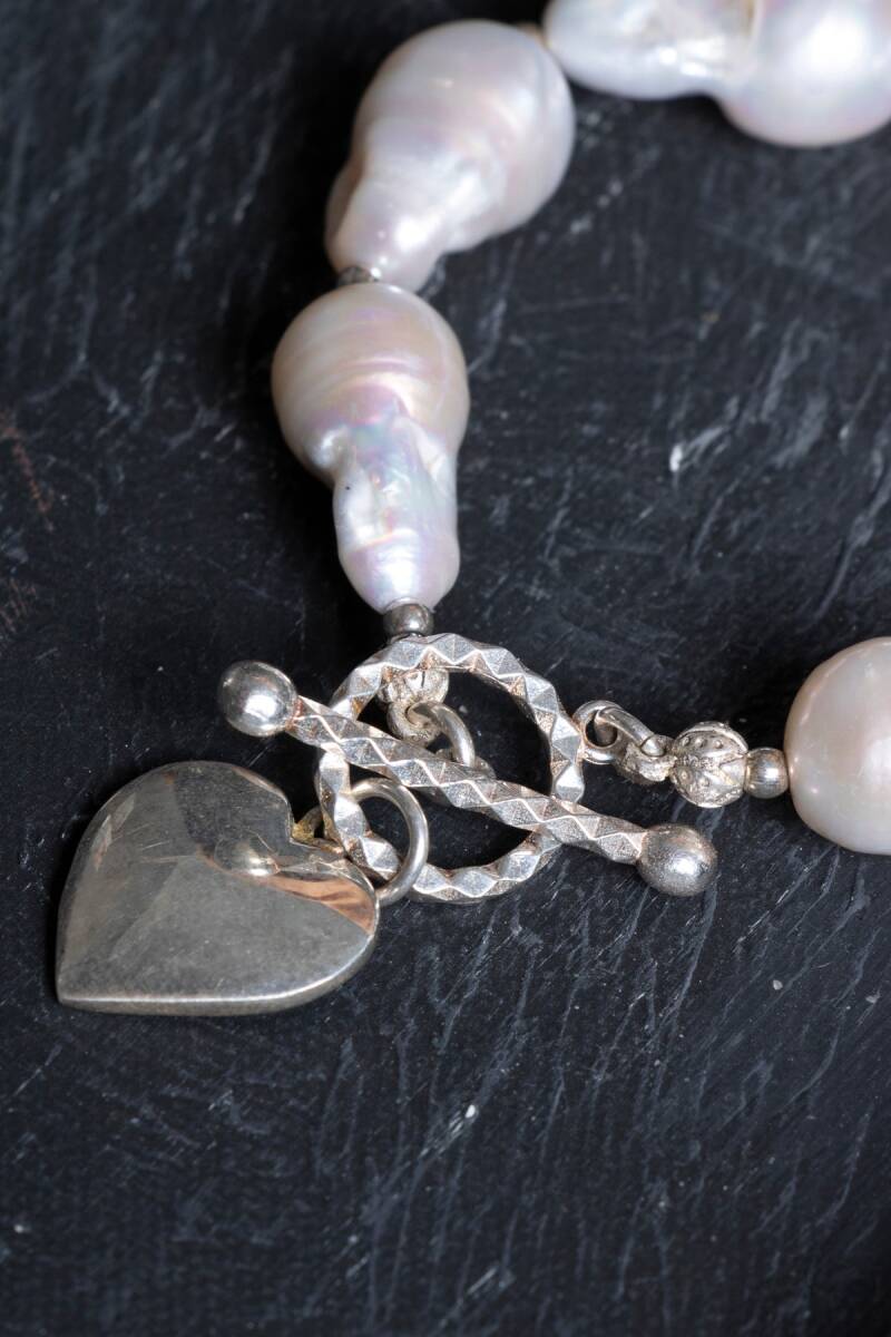 Sertifikalı İnci Gümüş Kalp Aparatlı Doğal Taş Bileklik (SK:235) - 4