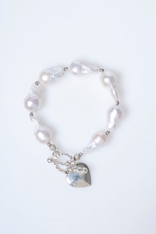 Sertifikalı İnci Gümüş Kalp Aparatlı Doğal Taş Bileklik (SK:235) - 6