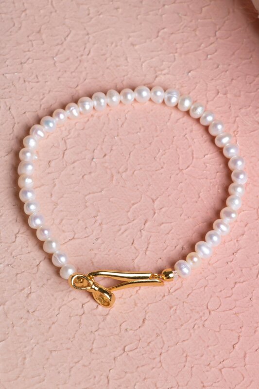 Sertifikalı İnci Gümüş Kapama Doğal Taş Bileklik (SK:381) - Doğal Taş