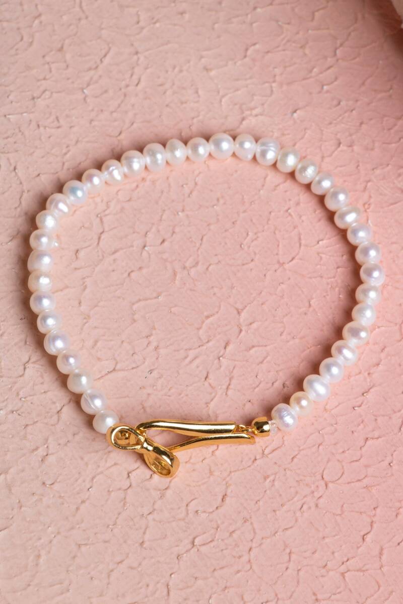 Sertifikalı İnci Gümüş Kapama Doğal Taş Bileklik (SK:381) - 1