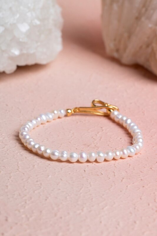 Sertifikalı İnci Gümüş Kapama Doğal Taş Bileklik (SK:381) - 2