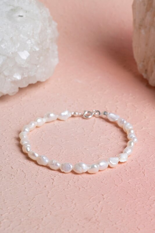 Sertifikalı İnci Gümüş Kapama Doğal Taş Bileklik (SK:390) - Doğal Taş