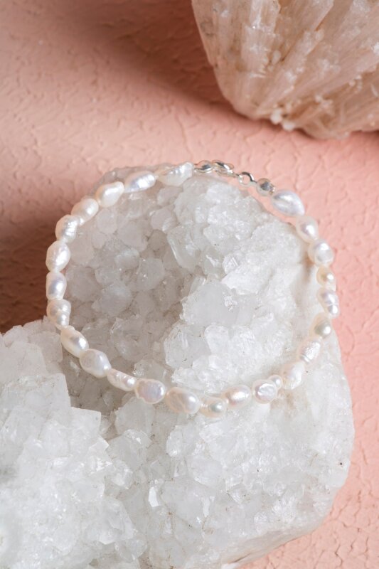 Sertifikalı İnci Gümüş Kapama Doğal Taş Bileklik (SK:390) - 2