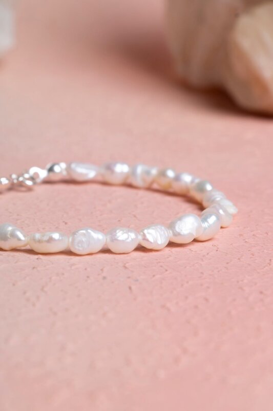 Sertifikalı İnci Gümüş Kapama Doğal Taş Bileklik (SK:390) - 3