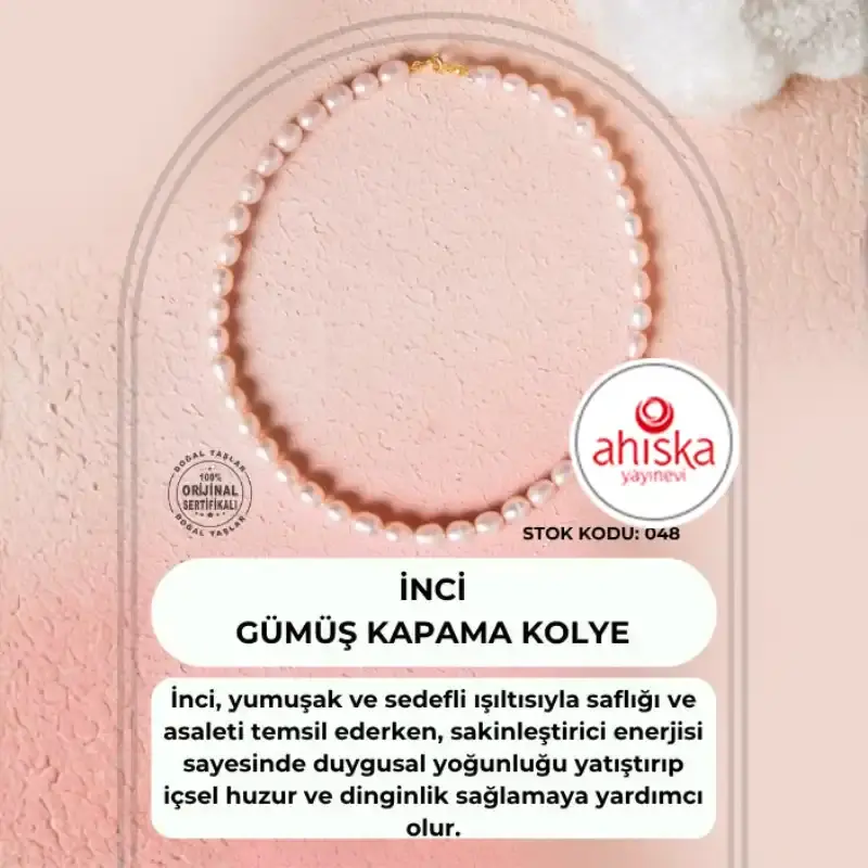 Sertifikalı İnci Gümüş Kapama Doğal Taş Kolye (SK:048) - 2