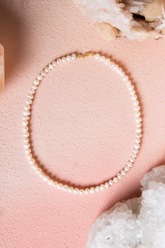 Sertifikalı İnci Gümüş Kapama Doğal Taş Kolye (SK:049) - Doğal Taş