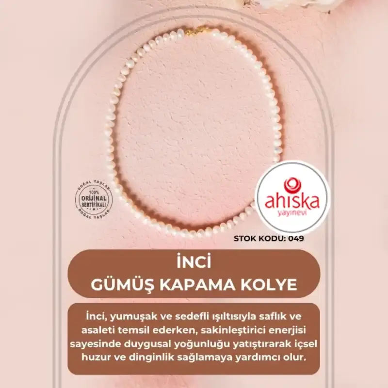 Sertifikalı İnci Gümüş Kapama Doğal Taş Kolye (SK:049) - 2
